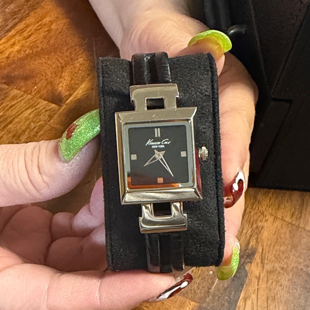 Kenneth Cole Black and Silver Rectangular Watch